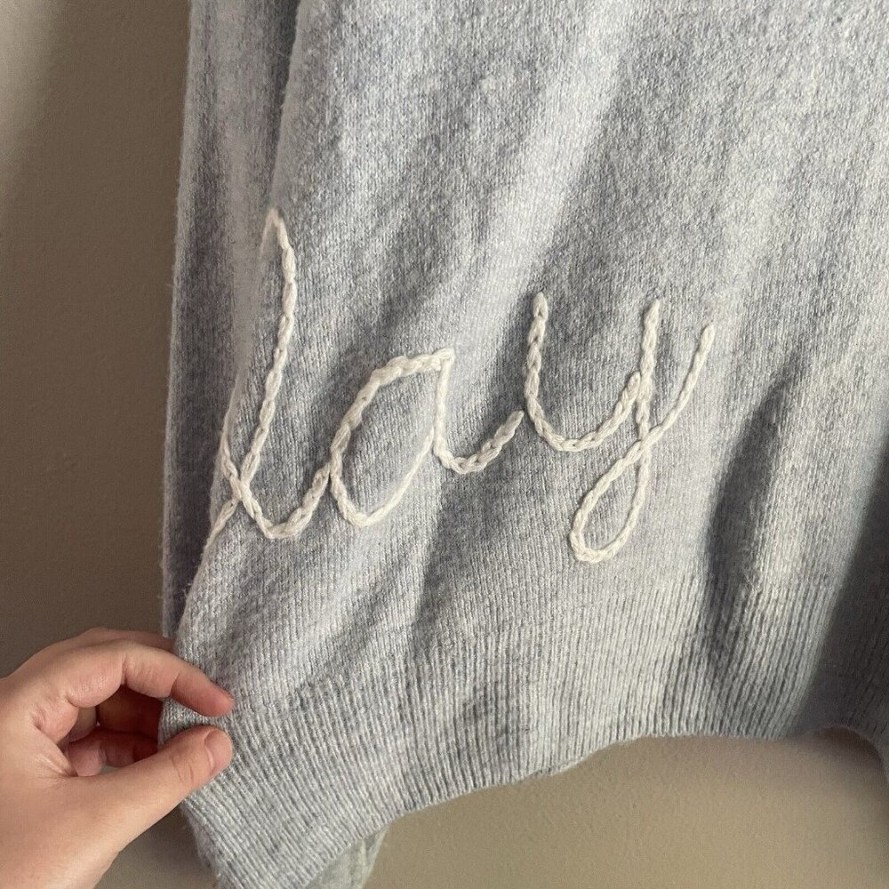 LC Lauren Conrad Women Sz XXL Pale Blue “Sunday” Embroidered Soft Knit Sweater - Picture 11 of 11